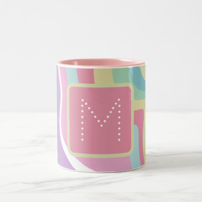 Trendy Monogram Retro Pattern Two-Tone Coffee Mug (Center)