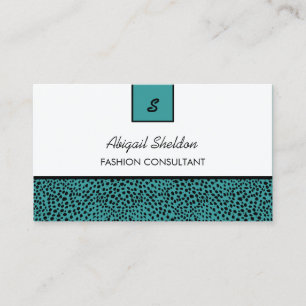 Trendy Monogram Teal and Black Cheetah Print Business Card