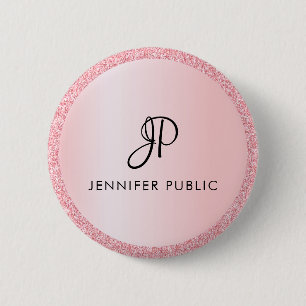 Trendy Monogram Template Rose Gold Glitter Look 6 Cm Round Badge