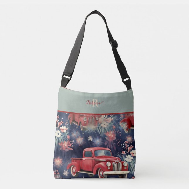 Trendy Monogram Vintage Red Truck Crossbody Bag (Front)