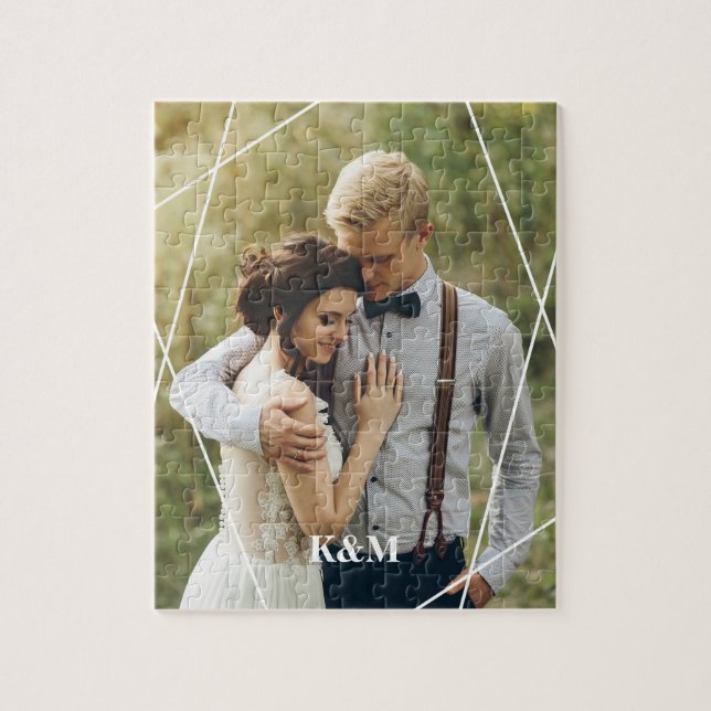 Trendy Monogram Wedding Photo Jigsaw Puzzle (Vertical)