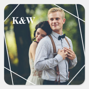 Trendy Monogram Wedding Photo Square Sticker