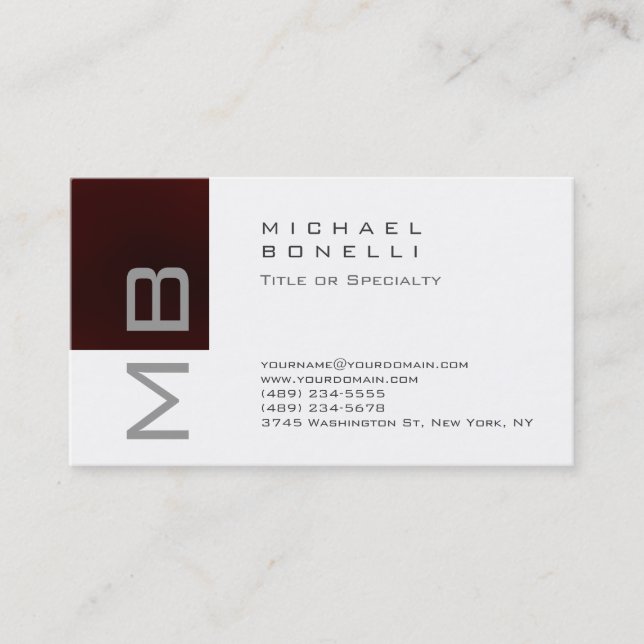 Trendy Monogram White Red Stripe Business Card (Front)
