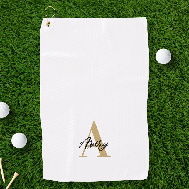 Trendy Monogram with Script Name Overlay Golf Towel (Creator Uploaded)