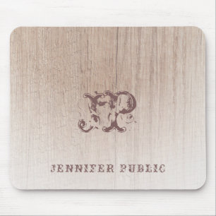 Trendy Monogram Wood Look Distressed Text Template Mouse Mat