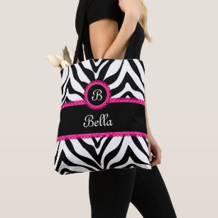 Trendy Monogram Zebra Stripes Tote Bag