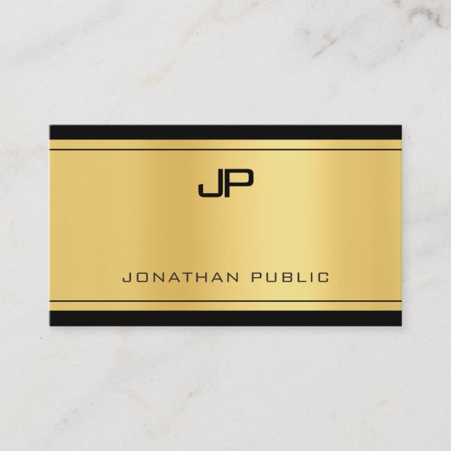 Trendy Monogrammed Black Gold Look Elegant Modern Business Card (Front)