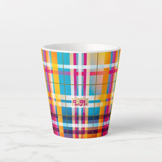 Trendy Monogrammed Colourful Plaid Wexford Latte Mug (Front)