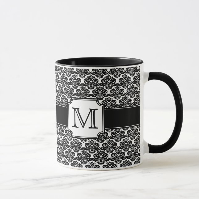 Trendy Monogrammed Damask Mug (Right)