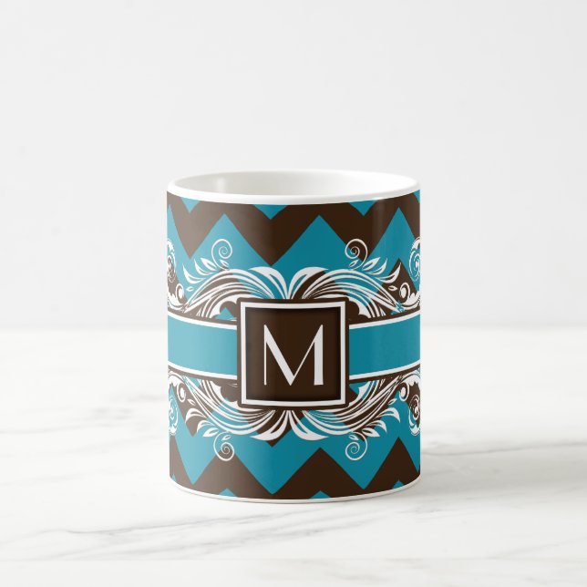 Trendy Monogrammed Geometric Chevron Pattern Coffee Mug (Center)