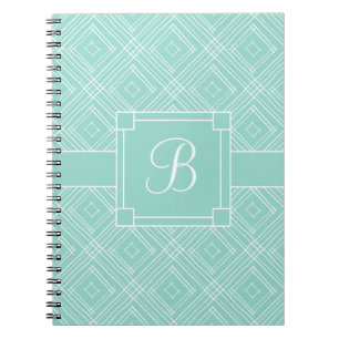 Trendy Monogrammed Mint Green Diamond Pattern Notebook