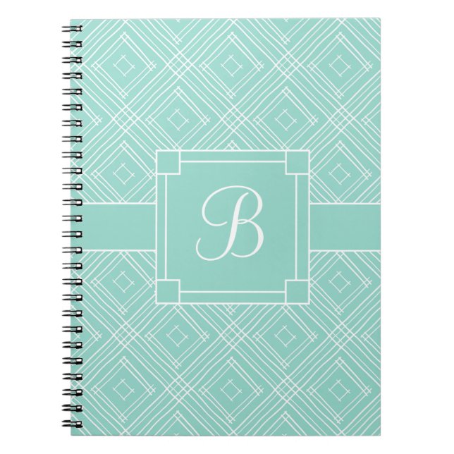 Trendy Monogrammed Mint Green Diamond Pattern Notebook (Front)