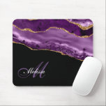 trendy monogrammed purple and gold glitter agate mouse mat<br><div class="desc">A school and home mouse pad  with modern cute girly monogrammed script lettering with an elegant girly purple and gold glitter agate. You can personalise the template with you own text.</div>