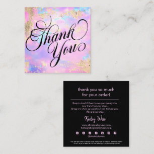 Trendy Mordern Pink Opal & Gold Thank You Square Business Card