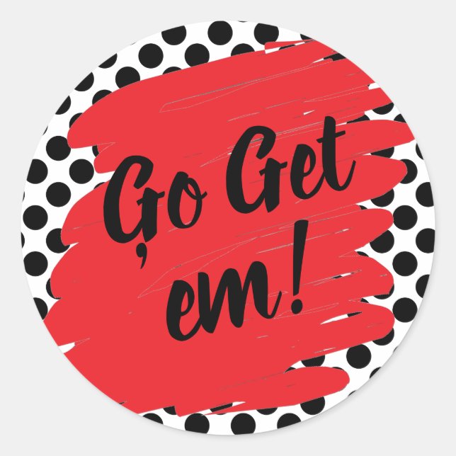 Trendy Motivation Red Daub and Black Dots Classic Round Sticker (Front)