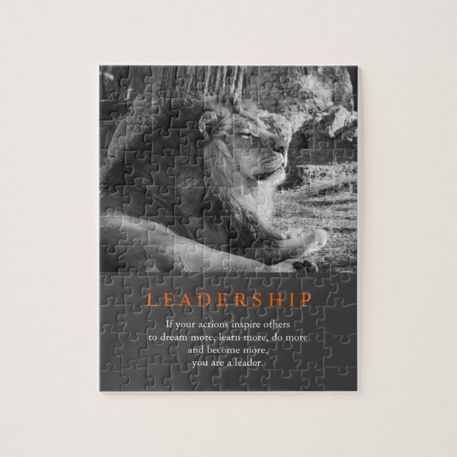 Trendy Motivational Leadership Lion Black & White Jigsaw Puzzle (Vertical)