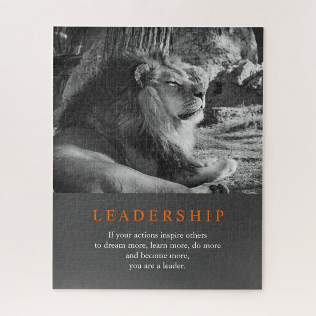 Trendy Motivational Leadership Lion Black & White Jigsaw Puzzle (Vertical)