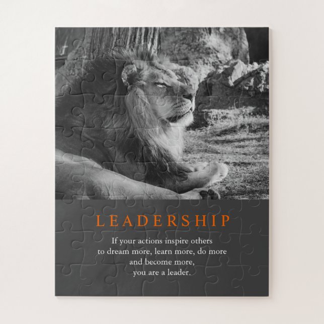 Trendy Motivational Leadership Lion Black & White Jigsaw Puzzle (Vertical)