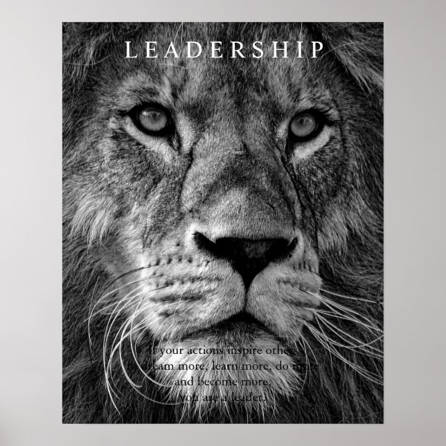 Trendy Motivational Leadership Lion Black & White Poster (Front)