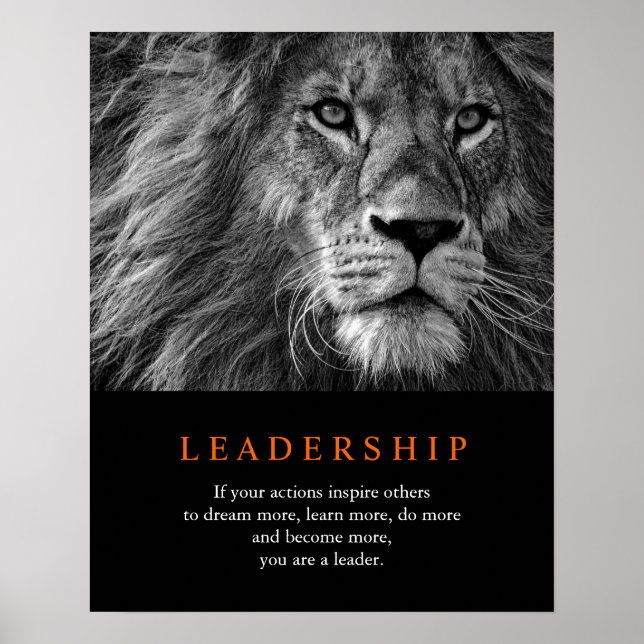 Trendy Motivational Leadership Lion Black & White Poster (Front)
