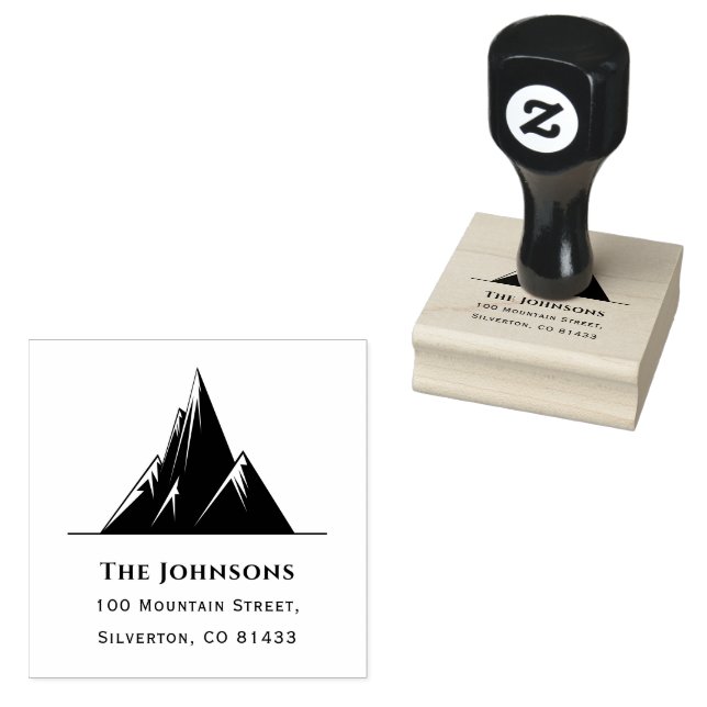 Trendy Mountain Family Name Text Return Address Rubber Stamp (Stamped)