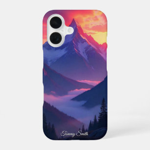 Trendy Mountain Sunset Scenic Landscape iPhone 16 Case