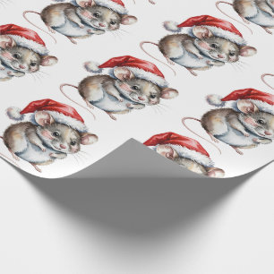 Trendy Mouse with Santa Hat Christmas Wrapping Paper