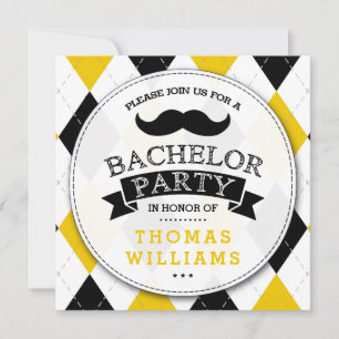 Trendy Moustache Bachelor Party Invitations