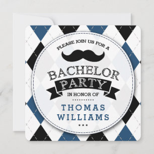 Trendy Moustache Bachelor Party Invitations
