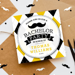 Trendy Moustache Bachelor Party Invitations