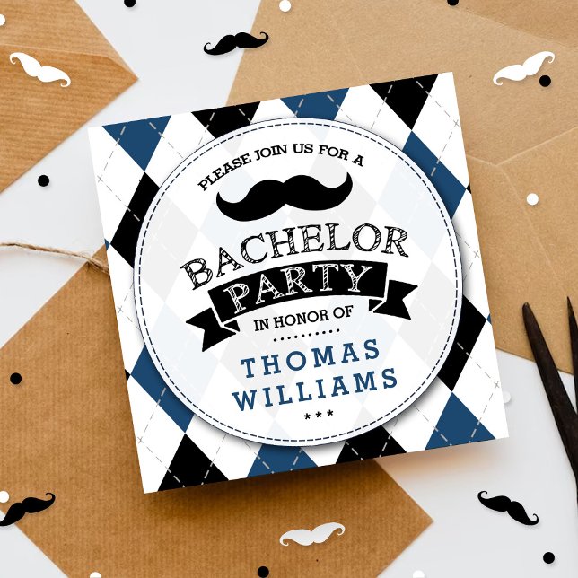Trendy Moustache Bachelor Party Invitations (Creator Uploaded)