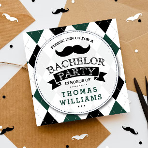Trendy Moustache Bachelor Party Invitations