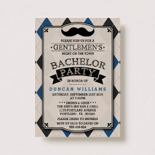 Trendy Moustache Bachelor Party Invitations