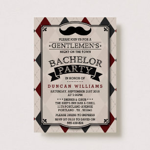 Trendy Moustache Bachelor Party Invitations