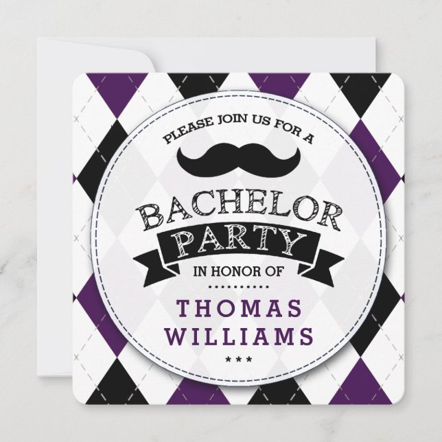 Trendy Moustache Bachelor Party Invitations (Front)