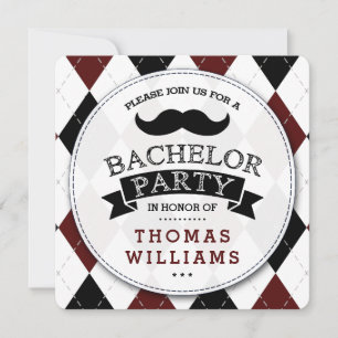 Trendy Moustache Bachelor Party Invitations