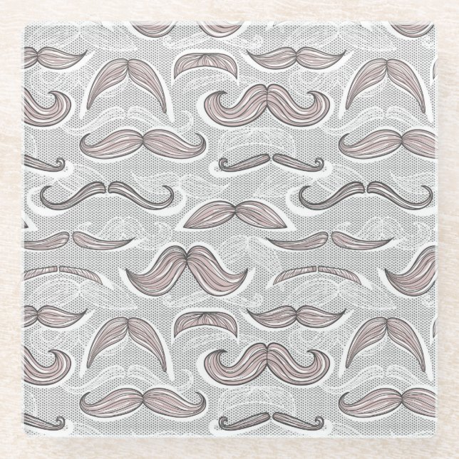 Trendy Moustache Pattern Glass Coaster (Front)