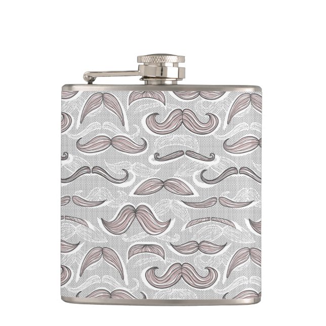 Trendy Moustache Pattern Hip Flask (Front)