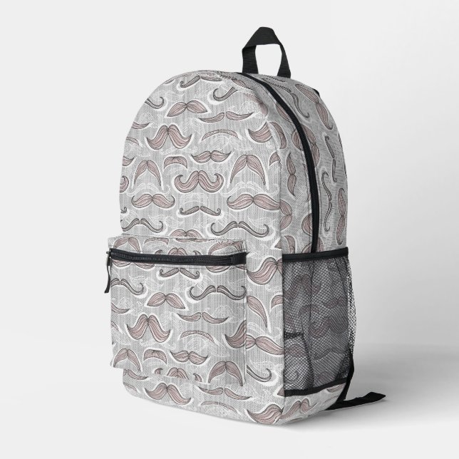 Trendy Moustache Pattern Printed Backpack (Back Corner Right)