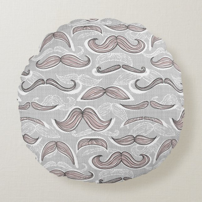 Trendy Moustache Pattern Round Cushion (Front)