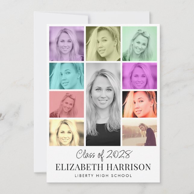 Trendy Multi-Colour Photo Collage Graduation Announcement (Front)