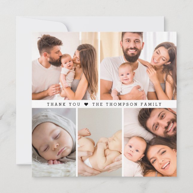 Trendy Multi Photo Minimalist Modern Baby Shower  Thank You Card (Front)