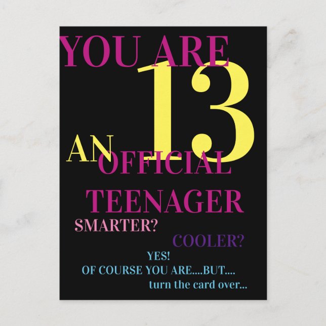 Trendy Multicolor Official Teenager 13th Birthday Postcard (Front)