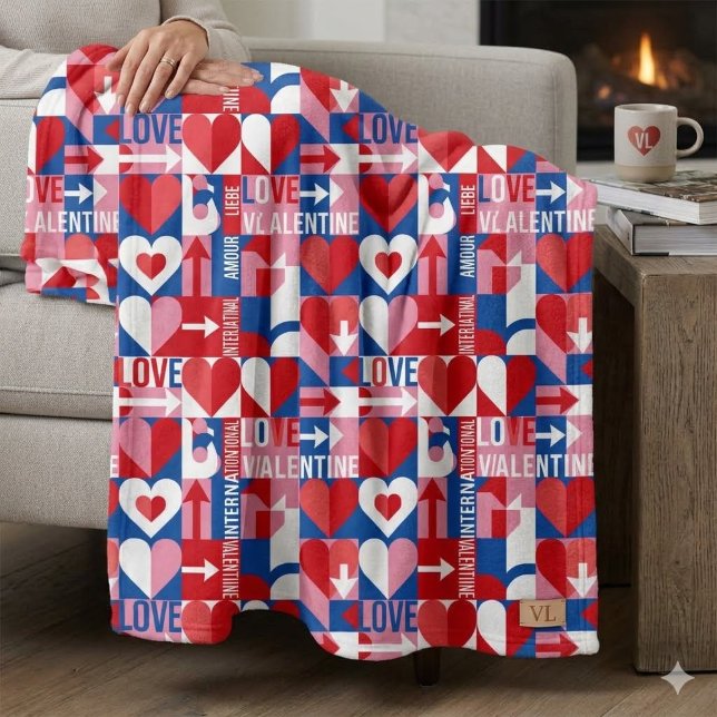 Trendy Multilingual Love Graphic Premium Bedding Fleece Blanket (Creator Uploaded)