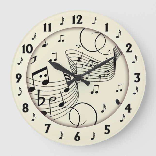 Trendy Music Design Round Wall Large Clock (Front)