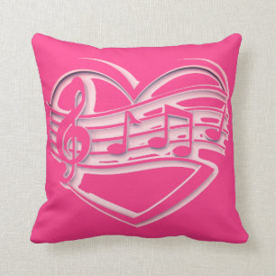 Trendy Music heart  pink throw pillow