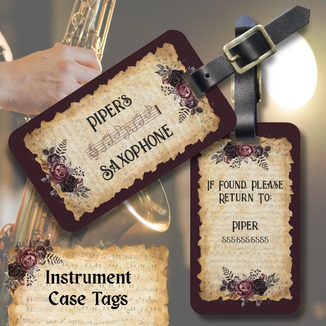 Trendy Musician Saxophone Instrument Case Tag (Personalized Musician Back to School Saxophone Instrument Case ID Tag)