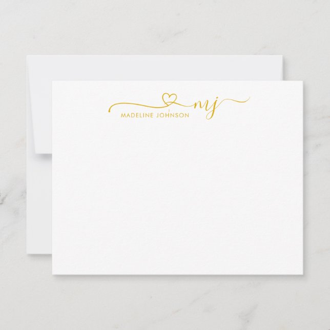 Trendy Mustard Yellow Heart Script Name Monogram Card (Front)