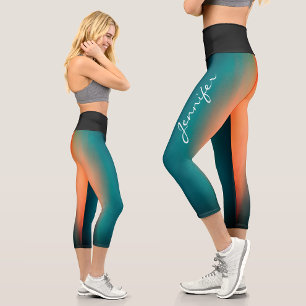 Trendy Name Dark Teal To Orange  Gradient Capri Leggings