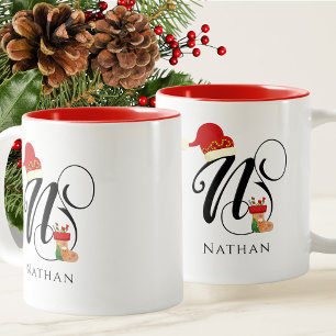 Trendy Name Modern Initial Letter N Winter Holiday Two-Tone Coffee Mug